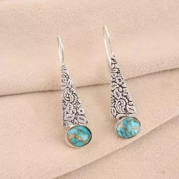 Natural Blue Copper Turquoise Gemstone 925 Sterling Silver Jewelry Earrings 1.9 EE-165-43