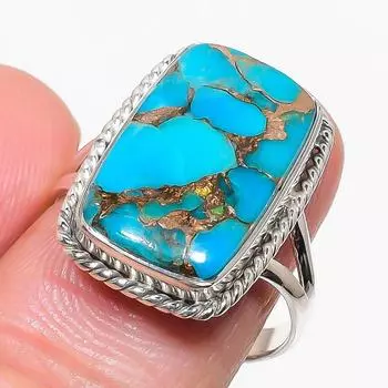 Natural Blue Copper Turquoise Gemstone 925 Sterling Silver Jewelry Ring S.9 m5Q74