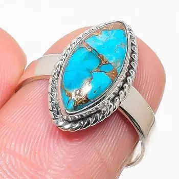 Natural Blue Copper Turquoise Gemstone 925 Sterling Silver Jewelry Ring S.7 B7R11