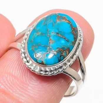 Natural Blue Copper Turquoise Gemstone 925 Sterling Silver Jewelry Ring S.9 P8s81