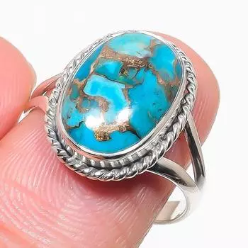 Natural Blue Copper Turquoise Gemstone 925 Sterling Silver Jewelry Ring S.9 I9R06
