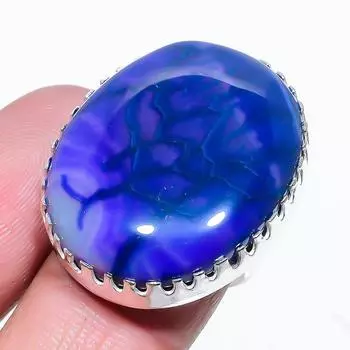 Natural Blue Druzy Gemstone Handmade 925 Sterling Silver Ring Size 8 m5D46