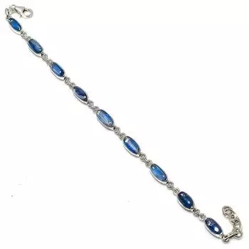 Natural Blue Kyanite Gemstone 925 Solid Sterling Silver Gift Bracelet 7-8 q5P96