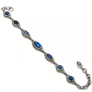 Natural Blue Kyanite Gemstone 925 Solid Sterling Silver Gift Bracelet 7-8 F5t66