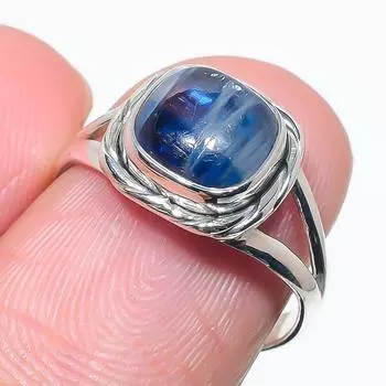 Natural Blue Kyanite Gemstone Handmade 925 Solid Silver Jewelry Ring Size 7 q2e31