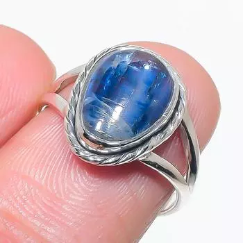 Natural Blue Kyanite Gemstone Handmade 925 Solid Silver Jewelry Ring Size 7 S2Y58