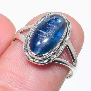 Natural Blue Kyanite Gemstone Handmade 925 Solid Silver Jewelry Ring Size 7 z7f21