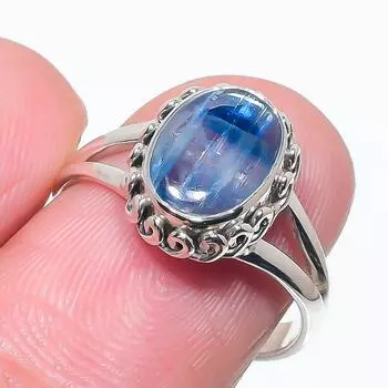 Natural Blue Kyanite Gemstone Handmade 925 Solid Silver Jewelry Ring S.7.5 L1n07