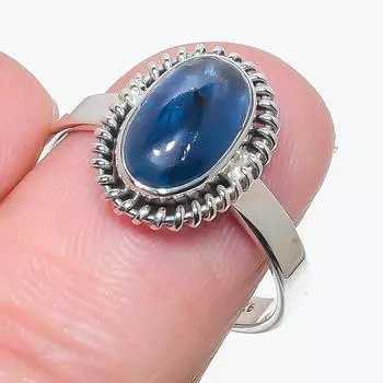 Natural Blue Kyanite Gemstone Handmade 925 Solid Silver Jewelry Ring Size 9 e2i06
