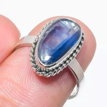 Natural Blue Kyanite Gemstone Handmade 925 Solid Silver Jewelry Ring Size 7 P6N39