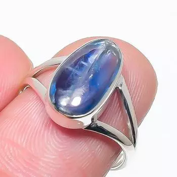 Natural Blue Kyanite Gemstone Handmade 925 Solid Silver Jewelry Ring Size 7 c4Y61