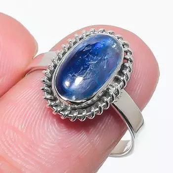 Natural Blue Kyanite Gemstone Handmade 925 Solid Silver Jewelry Ring Size 8 P2L65