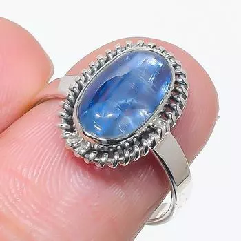 Natural Blue Kyanite Gemstone Handmade 925 Solid Silver Jewelry Ring Size 7 t2H12