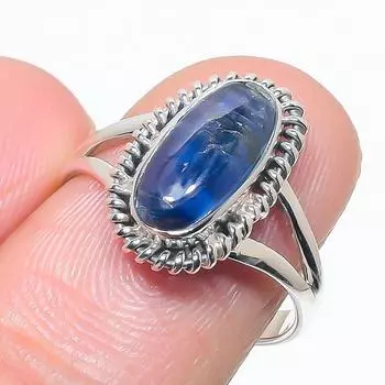 Natural Blue Kyanite Gemstone Handmade 925 Solid Silver Jewelry Ring S.7.5 h2K60
