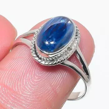 Natural Blue Kyanite Gemstone Handmade 925 Solid Silver Jewelry Ring Size 9 d2V71