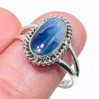 Natural Blue Kyanite Gemstone Handmade 925 Solid Silver Jewelry Ring S.9.5 O8T10