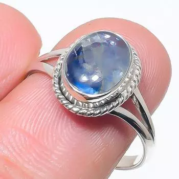 Natural Blue Kyanite Gemstone Handmade 925 Solid Silver Jewelry Ring Size 9 P6B85