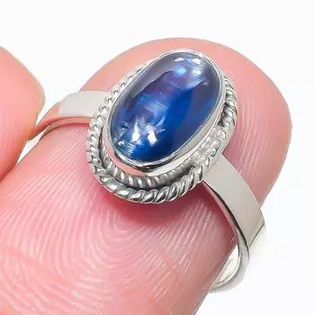 Natural Blue Kyanite Gemstone Handmade 925 Solid Silver Jewelry Ring Size 7 b6l34