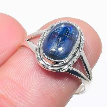 Natural Blue Kyanite Gemstone Handmade 925 Solid Silver Jewelry Ring S.7.5 V1A50
