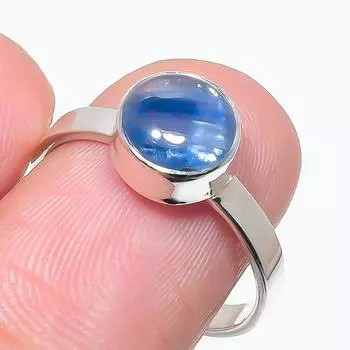 Natural Blue Kyanite Gemstone Handmade 925 Solid Silver Jewelry Ring Size 9 W0E66
