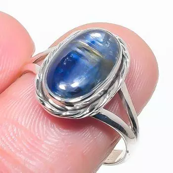 Natural Blue Kyanite Gemstone Handmade 925 Solid Silver Jewelry Ring Size 9 d0S41