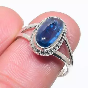 Natural Blue Kyanite Gemstone Handmade 925 Solid Silver Jewelry Ring Size 8 Q8z79