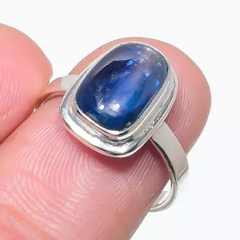 Natural Blue Kyanite Gemstone Handmade 925 Solid Silver Jewelry Ring Size 7 Z7K96