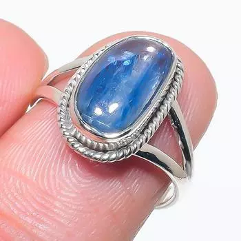 Natural Blue Kyanite Gemstone Handmade 925 Solid Silver Jewelry Ring Size 7 c8Z84