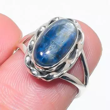 Natural Blue Kyanite Gemstone Handmade 925 Solid Silver Jewelry Ring Size 6 w4R43