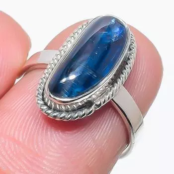 Natural Blue Kyanite Gemstone Handmade 925 Solid Silver Jewelry Ring Size 6 n3d90