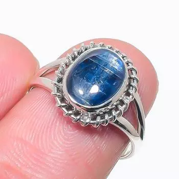 Natural Blue Kyanite Gemstone Handmade 925 Solid Silver Jewelry Ring Size 7 t6q00
