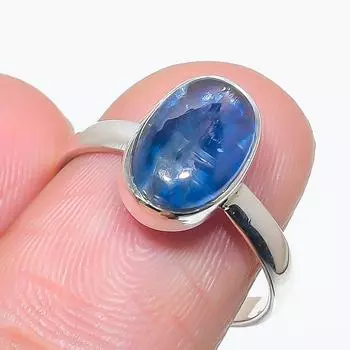 Natural Blue Kyanite Gemstone Handmade 925 Solid Silver Jewelry Ring Size 8 P9i90