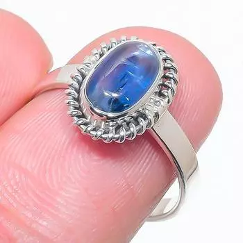 Natural Blue Kyanite Gemstone Handmade 925 Solid Silver Jewelry Ring Size 8 y8u32