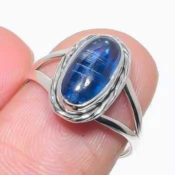 Natural Blue Kyanite Gemstone Handmade 925 Solid Silver Jewelry Ring Size 7 L2N04