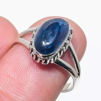 Natural Blue Kyanite Gemstone Handmade 925 Solid Silver Jewelry Ring Size 8 v4y67