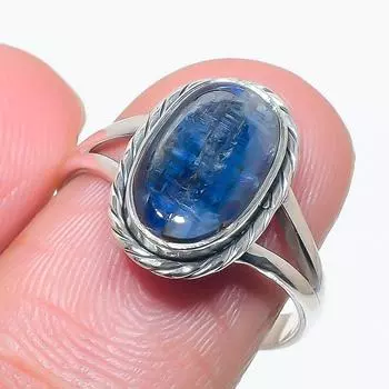 Natural Blue Kyanite Gemstone Handmade 925 Solid Silver Jewelry Ring Size 8 p5A15