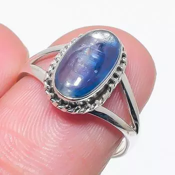 Natural Blue Kyanite Gemstone Handmade 925 Solid Silver Jewelry Ring Size 7 M3E79
