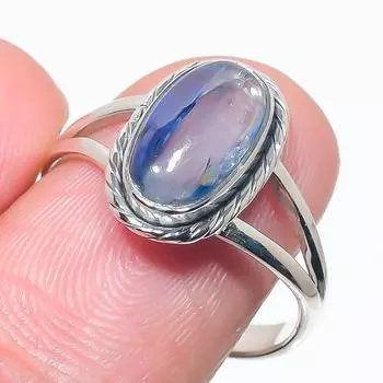 Natural Blue Kyanite Gemstone Handmade 925 Solid Silver Jewelry Ring Size 9 s4h65