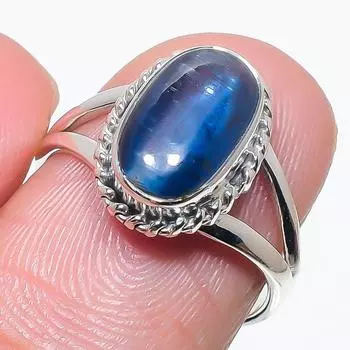 Natural Blue Kyanite Gemstone Handmade 925 Solid Silver Jewelry Ring Size 7 a5V93