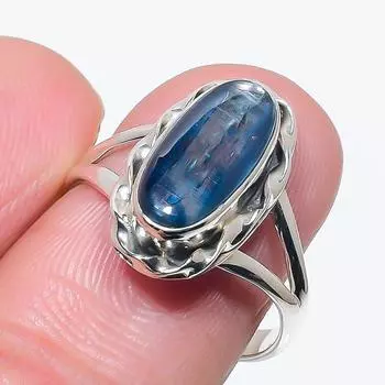Natural Blue Kyanite Gemstone Handmade 925 Solid Silver Jewelry Ring Size 8 c7j71