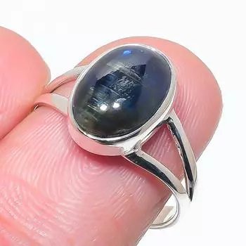Natural Blue Kyanite Gemstone Handmade 925 Solid Silver Jewelry Ring Size 8 E1W93