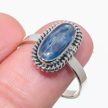 Natural Blue Kyanite Gemstone Handmade 925 Solid Silver Jewelry Ring S.9.5 k0J47