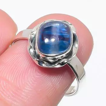 Натуральный голубой кианит, драгоценный камень, ручная работа, украшение из серебра 925 пробы, кольцо, размер 8 s4H89