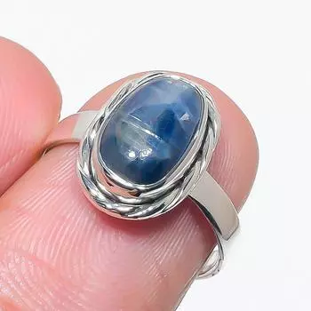 Natural Blue Kyanite Gemstone Handmade 925 Solid Silver Jewelry Ring Size 7 D2m70