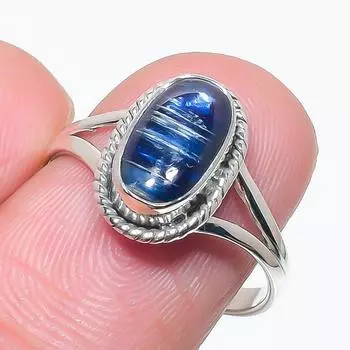 Natural Blue Kyanite Gemstone Handmade 925 Solid Silver Jewelry Ring Size 8 t8C86