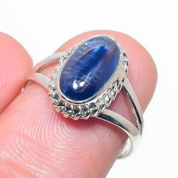 Natural Blue Kyanite Gemstone Handmade 925 Solid Silver Jewelry Ring Size 7 P4S06