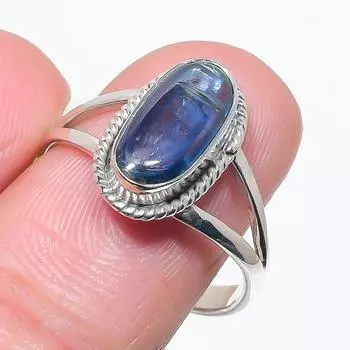 Natural Blue Kyanite Gemstone Handmade 925 Solid Silver Jewelry Ring S.9.5 t3U12