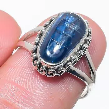Natural Blue Kyanite Gemstone Handmade 925 Solid Silver Jewelry Ring Size 7 F0v87