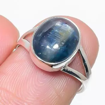 Natural Blue Kyanite Gemstone Handmade 925 Solid Silver Jewelry Ring Size 6 V0L54