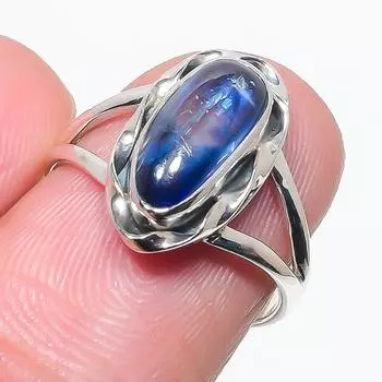 Natural Blue Kyanite Gemstone Handmade 925 Solid Silver Jewelry Ring Size 7 h7G34